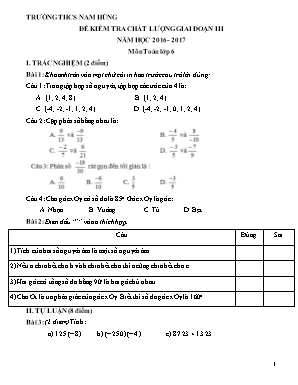 Đề chất lượng giai đoạn III môn Toán Lớp 6 - Năm học 2016-2017 - Trường THCS Nam Hùng (Có đáp án)
